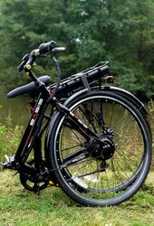 Basis Hybrid Full Size Folding Electric Bike, 700c Wheel, 9.6Ah Battery - Black/Green 5 Thumbnail
