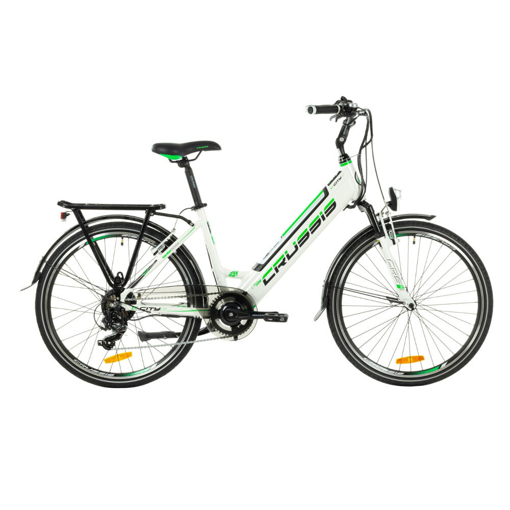 Crussis E-City 1.11 Step Through City Hybrid Electric Bike, 13Ah, 26" Wheel - White/Green