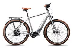 Corratec E-Power C29 CX6 Mens Hybrid Electric Bike 2021, Belt Driven - Satin Silver/Brown