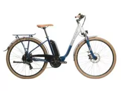 Raleigh Array Low Step Electric Hybrid Bike, 400Wh Battery, 700c Wheel, 45cm - Silver/Blue 45cm