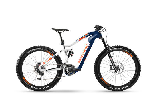 Ex Demo Haibike XDURO Nduro 5.0 Mens Electric Mountain Bike 44cm, FLYON Motor - Blue/White