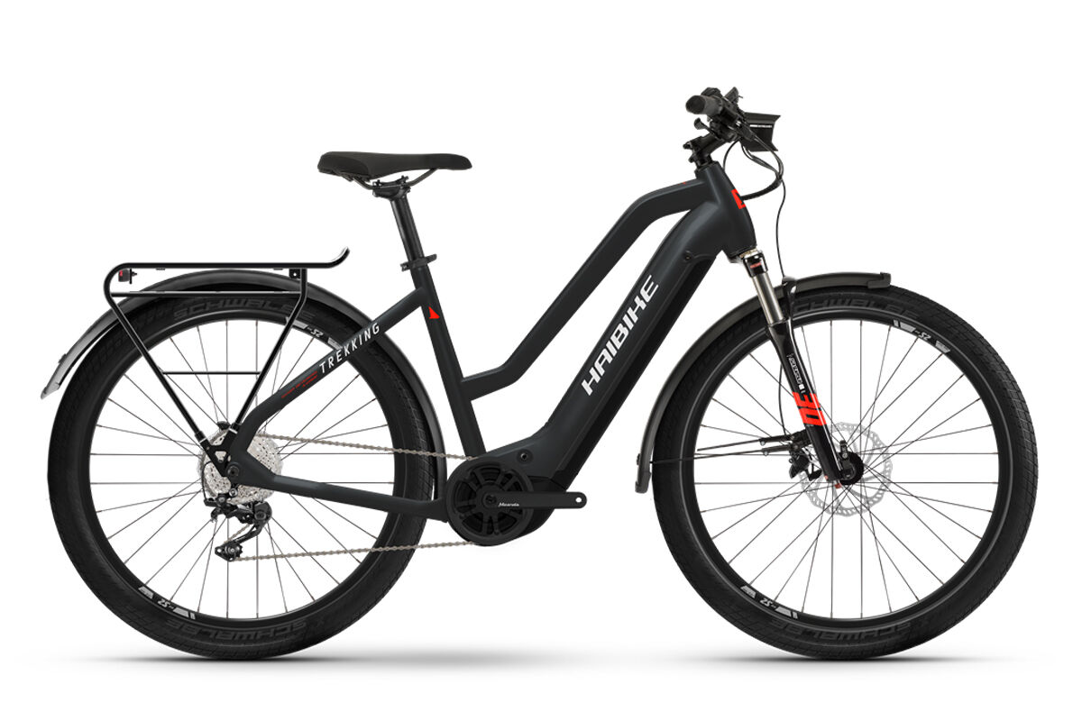 Haibike Trekking 6 MID Hybrid Electric Bike 2022, 27.5" Wheel, Yamaha PW-ST - Matt Black/Red
