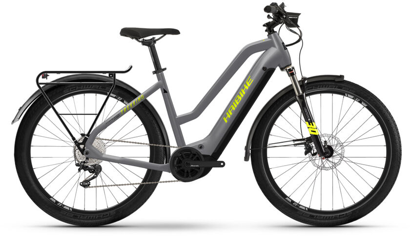 Haibike Trekking 6 MID Hybrid Electric Bike 2022, Yamaha PW-ST, 630Wh - Pale Grey/Yellow