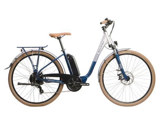 Ex-Demo Raleigh Array Low Step Electric Hybrid Bike, 400Wh Battery, 700c Wheel, 45cm - Silver/Blue 45cm