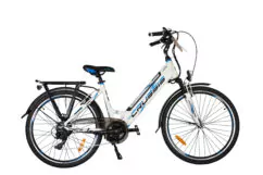 Ex-Demo Crussis e-City 1.13 Step Through Hybrid Electric Bike, 26" Wheels - White/Blue