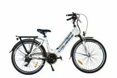 Ex-Demo Crussis e-City 1.13 Step Through Hybrid Electric Bike, 26" Wheels - White/Blue